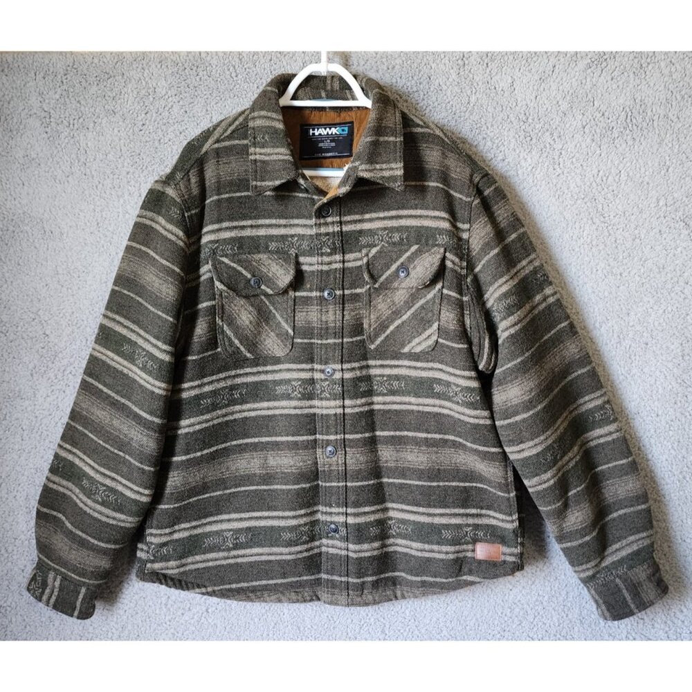 Tony Hawk Mens Size Large Green Aztec Striped‎ Sherpa Lining Jacket Coat Shacket